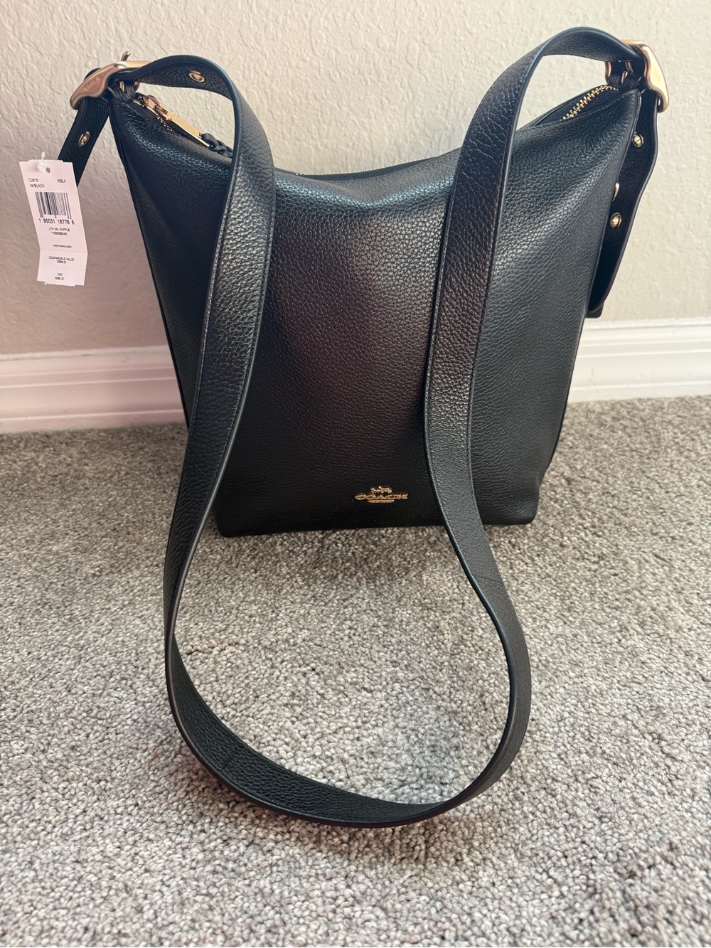 NWT Coach Val Black Pebbled Leather Duffle Crossbody Bag